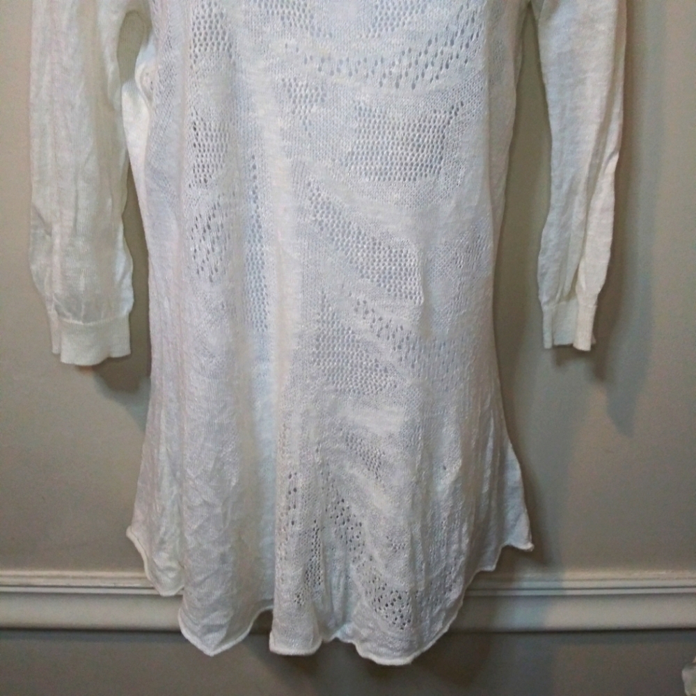 Anthropologie Floreat Ivory Cottagecore Style Crocheted Linen Blend Sweater - Picture 3 of 10